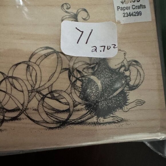 House Mouse Design Rubber Stamp Party Streamers HMW-006 Ellen Jarecke Wood Mount - Picture 8 of 8